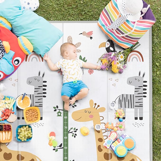 Baby Play Mat, 59"x59", Foldable, Reversible, Waterproof, Non-Toxic, Multi-Color