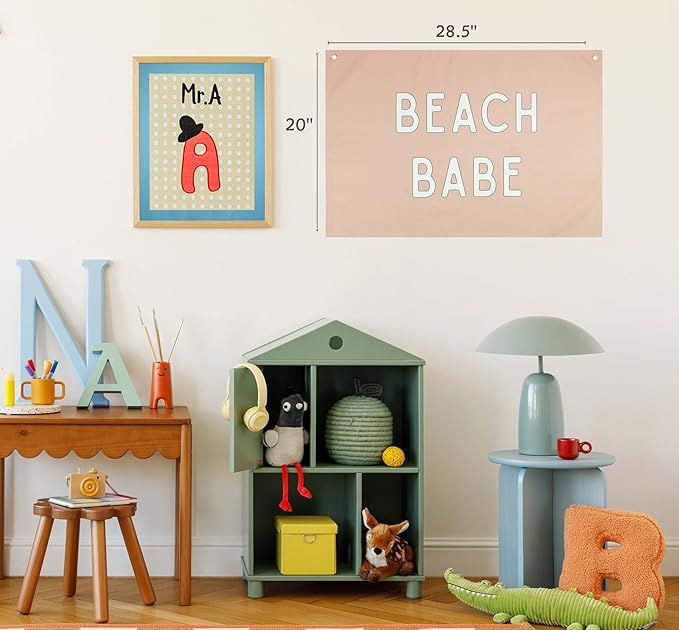 Boho Rectangular Banner Flag Pennant Wall Decor Gift for Baby Boy Girl Kids,Nursery Above Crib Playroom Reading Room Bedroom Living Room Decor-Beach Babe-Baby,Shower Birthday Christmas Gift