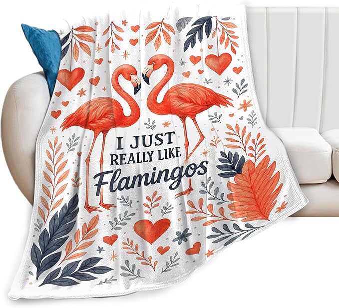 Flamingo Blanket I Just Really Like Flamingos Throw Blanket Tropical Leaves Soft Cozy Fleece Fuzzy Plush Warm Stuff Bedding Animal Blankets Gifts for Boys Girls Kids Adult Men Women 40"X50"