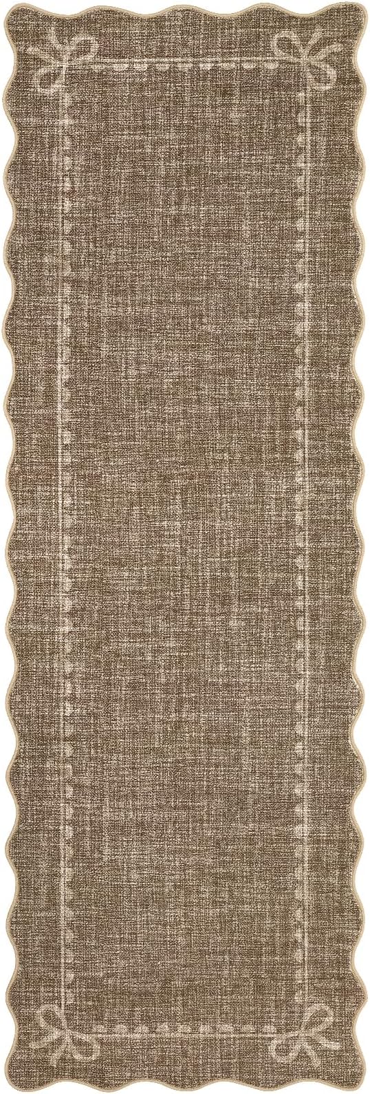 GarveeHome Scalloped Bow Rug for Living Room, Solid Brown Rug for Dorm, Washable Runner Rug 2.5x8 Soft Low Pile Non Slip Scalloped Rugs for Nursery Bedroom Decor Hallway Entryway Playroom