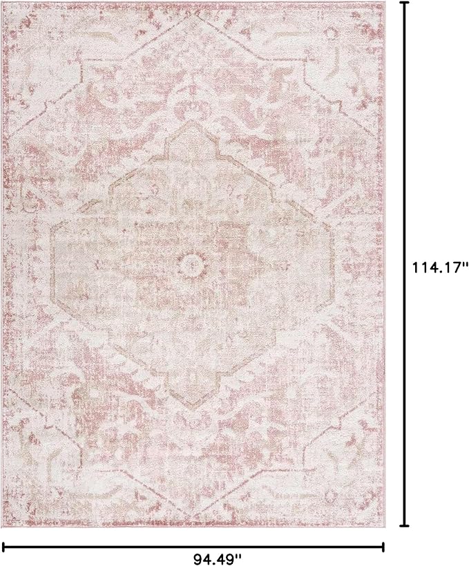 BoutiqueRugs Blush & Light Pink Collection Leonora Bohemian Oriental Medallion Area Rug - Traditional Floral Carpet for Living Room - Blush, Pale Pink, Cream - 7'10" x 9'6" (8x10 Area Rug)