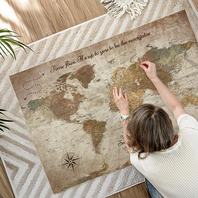 ElephantStock - Personalized Be The Navigator I Push Pin World Map Wall Art - Horizontal Canvas Wall Art - Living Room Wall Decor - Digital Art Map Canvas Art - Brown And Beige Decor - 48" x 32"