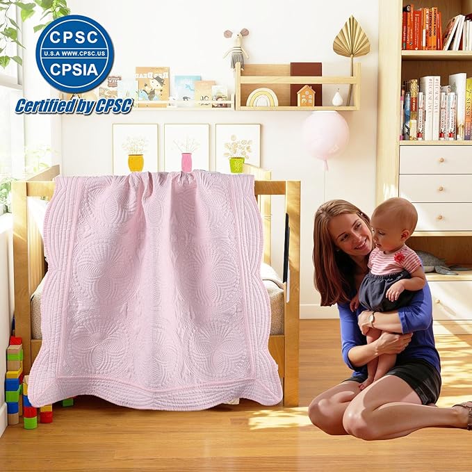 PEACELOVER Embossed Neutral Baby Quilt Durable, Lightweight Baby Blankets Four Seasons for Personlized Monogram Cotton Quilted Blanket Toddler Quilt for Boys and Girls 46x36 Inches (Pink)
