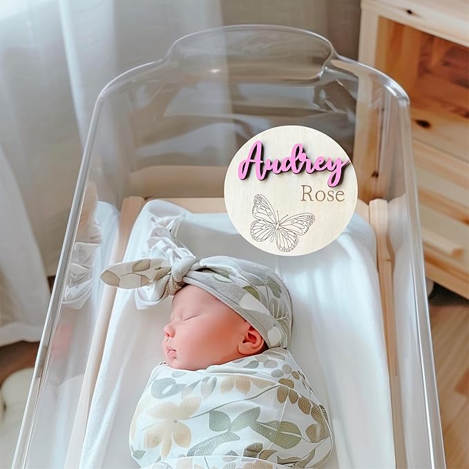 Personalized 3D Butterfly Birth Announcement Sign, Wooden Name sign, Hospital Photo prop Baby Name Reveal, Many font options, 30 Colors (Engraved Monarch)