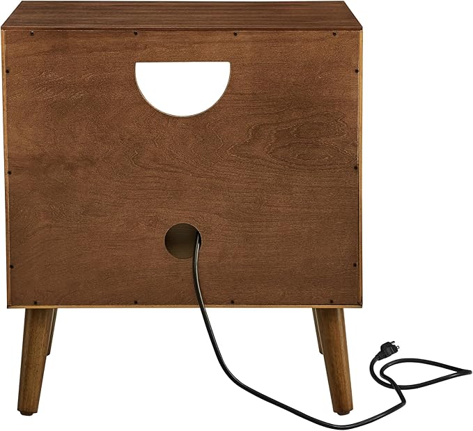 Mid Century Modern Fluted Nightstand, Night Stand with Charging Station USB Ports & Outlet Hole & 4 Solid Wood Legs, Farmhouse End Table with Open Space and Drawer Dresse (Walnut)