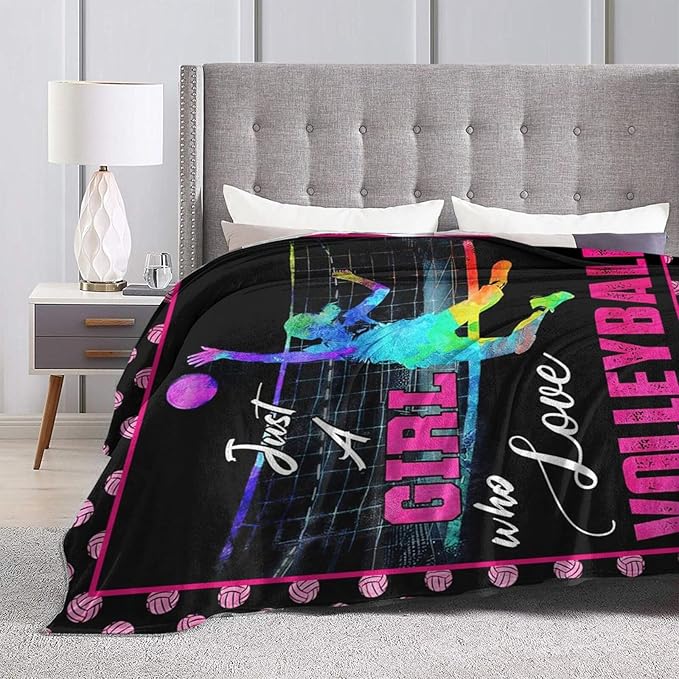 Volleyball Blanket Just A Girl Who Loves Volleyball Throw Blanket Super Soft Flannel Lightweight Fluffy Plush Fuzzy Fleece Sports Decor Blanket Gifts for Girl Woman Kids for Bed Sofa Bedding 60"X80"