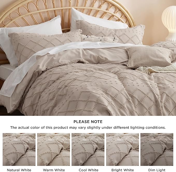 Bedsure Boho Duvet Cover King Size - Khaki Breathable & Soft Boho Bedding, Machine Washable Comforter Cover for All Seasons, Includes 1 Duvet Cover 104"x90" with 2 Pillow Shams & Zipper Closure