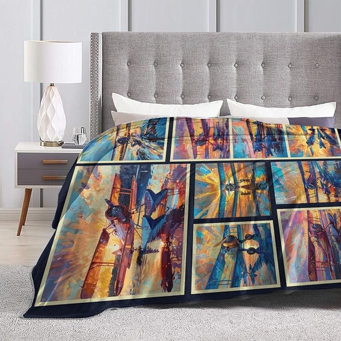 Airplane Blanket Aircraft Plane Throw Blanket Flannel Stuff Merch Cozy Decor Fleece Plush Fuzzy Warm Soft Lightweight Bedding Gifts for Pilots Women Men Girl Boy Couch 50"X40"