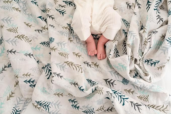 Miaoberry Forest Organic Muslin Swaddle Blankets for Baby Boy with Matching Hat and Wooden Hello World Newborn Sign | Newborn Photography Props | Birth Announcement Sign