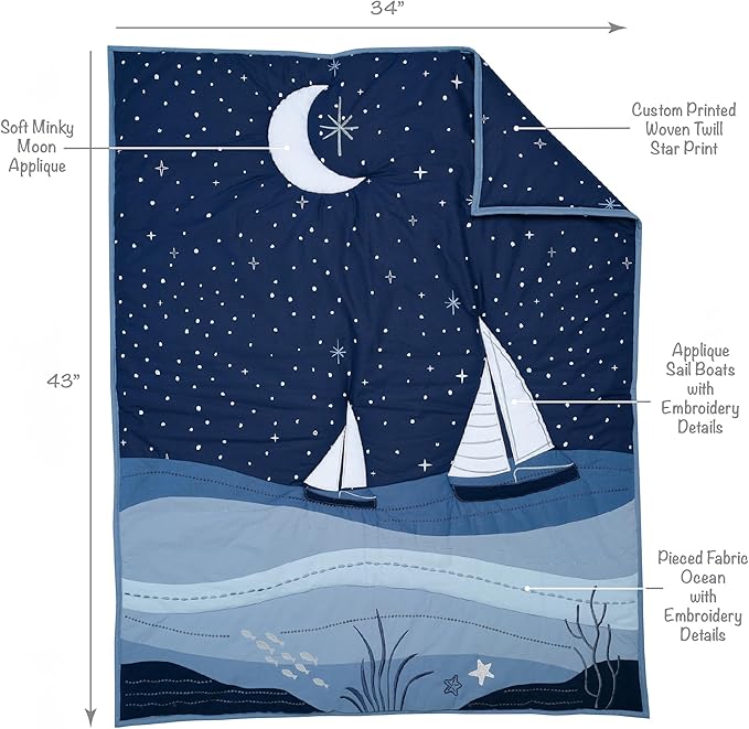 Lambs & Ivy Little Skipper 3-Piece Sailboat Nautical Nursery Crib Bedding Set