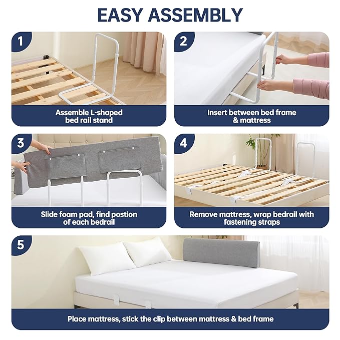 Bed Guard Rail for Toddlers, 43inch Foam Padded Side Rail for Queen King Twin Full Size Bed, Bedrail for Toddler, Kids Cosleep Bed Railing