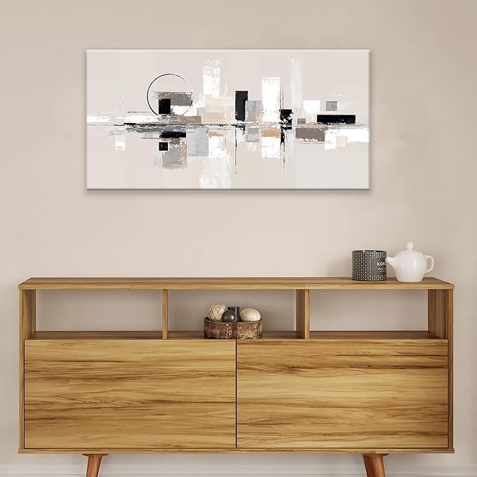 QSQ Abstract Canvas Art Wall Decor Black White Wall Art Painting Abstract Wall Decor Prints Grey Brown Minimalist Artwork Picture For Bedroom Kitchen Office Bathroom Home Wall Decoration 20" × 40"