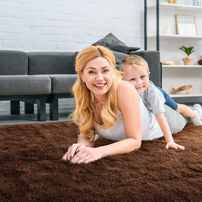 Merelax Soft Modern Indoor Large Shaggy Rug for Bedroom Livingroom Dorm Kids Room Home Decorative, Non-Slip Plush Fluffy Furry Fur Area Rugs Comfy Nursery Accent Floor Carpet 6x9 Feet, Brown