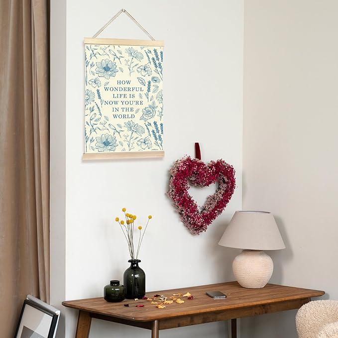 Hiuwevt Floral Nursery Wall Art, Baby Blue Boho Poster Hanger Frame, Kids Room Decor, Neutral Baby Shower Newborn Wall Art Decor for Toddler Girls Room Home Bedroom, 12x16 Inch