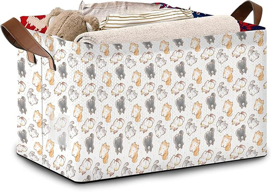Cute Cat Storage Basket Large 17x11.5x10.5 Inche-Collapsible Fabric Organizer Bin with Handles for Kids Room, Nursery, Toys-Foldable Decorative Hamper with Adorable Cat Print-Single Pack