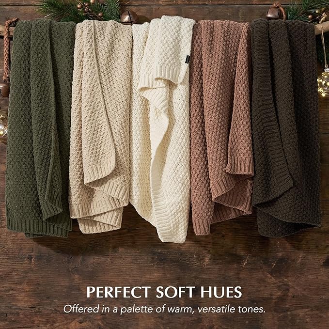 EVERGRACEHOME Chunky Chenille Knit Throw Blanket for Couch, Soft Luxurious Moss Stitch Blankets for Bed, Cozy Decorative Farmhouse Knitted Throws for Sofa, Cocoa Brown, 50" x 60"