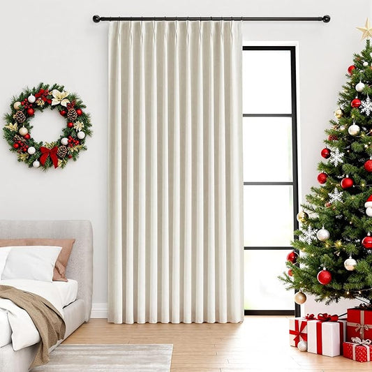 IVAPUPU Natural Pinch Pleated Full Blackout Curtains Linen Blend Room Darkening Window Curtains 84 inch 1 Panel for Living Room Bedroom Thermal Insulated Curtain Drapes with 12 Pcs Hooks 70''Wx84''L