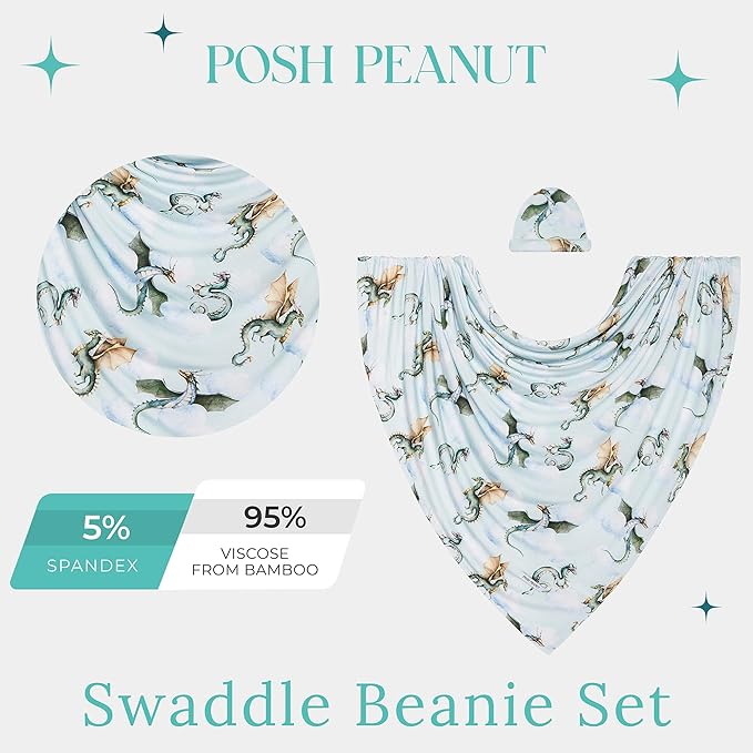 Posh Peanut Baby Swaddle Blanket & Beanie - Matching Newborn Swaddle Set, Doubles As Receiving Blanket or Nursing Cover