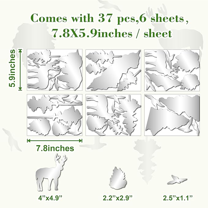 Woodland Tree Animal Wall Stickers Removable 3D Mirror Acrylic Wall Decals Mountain Pine Trees Decals Peel and Stick Forest Animals Tree Decor for Bedroom Living Room