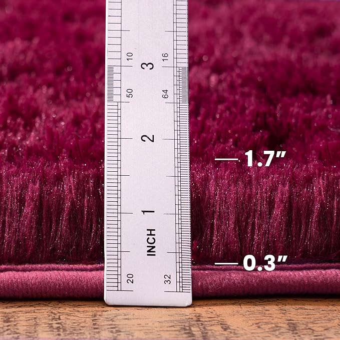 2x4 Rug - Non-Slip Runner for Living Room - Height Pile 1.4" Plush Rug - Throw Rugs Carpet for Bedroom - Burgundy