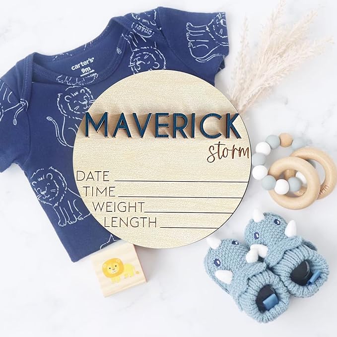 NAZENTI Personalized Baby Name Announcement Wooden Signs, Custom Birth Announcement Sign For Hospital, Welcome Sign For Decor, Gifts For Baby Girl Or Boy Shower, Baby's Arrival Gifts