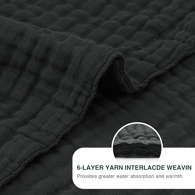 Love's cabin 6 Layer 100% Cotton Muslin Blanket, 60"x80" Twin Muslin Blanket for Couch Bed, Lightweight and Breathable Cotton Gauze for Adult, Black