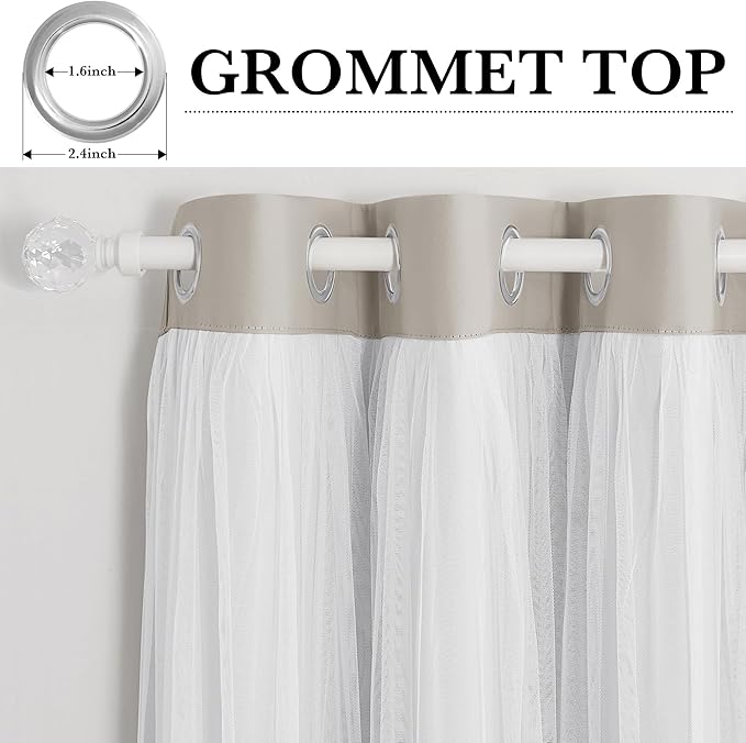 PONY DANCE Double-Layered Curtains - White Sheer Solid Blackout Curtains 72 Inch Length Elegant Grommet Panels for Living Room/Sliding Glass Door (W52xL72, Cream, One Pair)