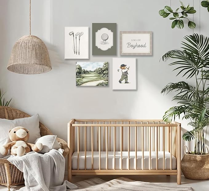 Vintage Nursery Wall Art Kids Room Canvas Wall Decor Animal Pictures Cute Duck and Woodland Bear Posters Neutral Floral and Sailboat Painting Print Artwork for Baby Boy Girl Room Playroom, Framed