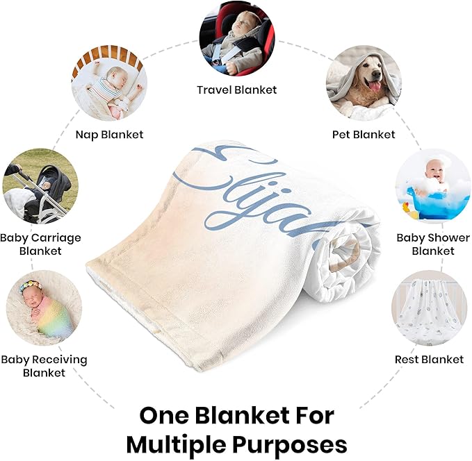 J&SBGFT Personalized Baby Blanket for Boys, Custom Name Blanket for Toddlers Kids Nursery Stroller Crib Decor Throw, 30"x40", Color 10