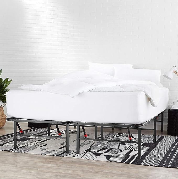 Amazon Basics Foldable Metal Platform Bed Frame with Tool Free Setup, 14 Inches High, Sturdy Steel Frame, No Box Spring Needed, Twin XL, Black