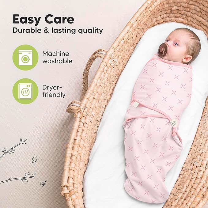 3-Pack Organic Baby Swaddle Sleep Sacks - Swaddles for Newborns, Infant 0-3 Months, Baby Girls, Boys, Soft & Snug Newborn Sleep Sack, Nursery Swaddling Blankets (Blossom, XS)
