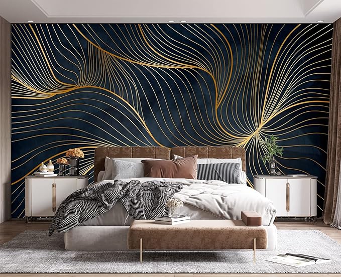 Simple Golden Lines Wall Mural Wallpaper for Bedroom 137" x 100"