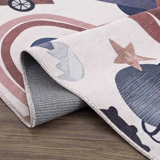 Hauteloom Libra Living Room, Bedroom Machine Washable Area Rug - Dinosaur, Car - Beige, Brown, Terracotta - 7'10" x 10'2"