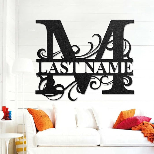 LULLBABYMALL Custom Metal Signs - Last Name Sign, Split Letter Monogram, Letter M, Family Name Wall Art, Outdoor Metal Signs, Personalized Wedding Gift