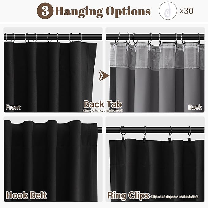 Guken Black Linen 100% Blackout Curtains for Bedroom 84 Inch Length 2 Panels Back Tab Hook Belt Light Blocking Thermal Insulated Noise Cancelling Linen Textured Living Room Dining Room 52x84 7Ft