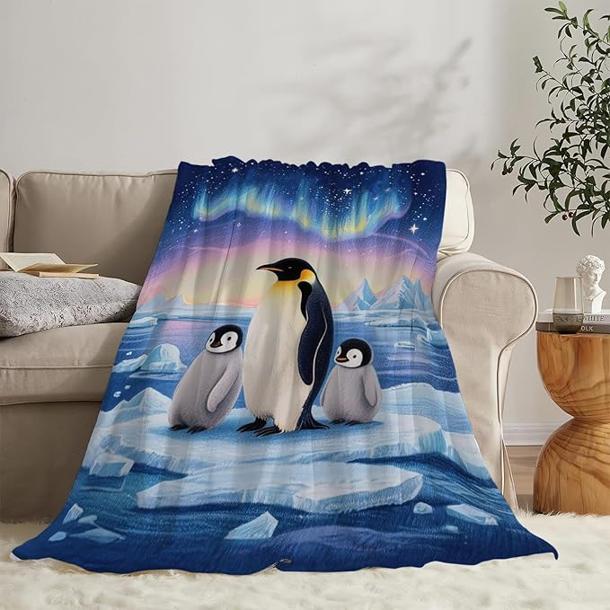 Penguin Blanket Cute Penguins Animal Throw Blanket Plush Cozy Fleece Ultra Soft Warm Fuzzy Stuff Bedding Nursery Toddler Baby Blankets Gifts for Boys Girls Kids Adult Men Women 40"X50"
