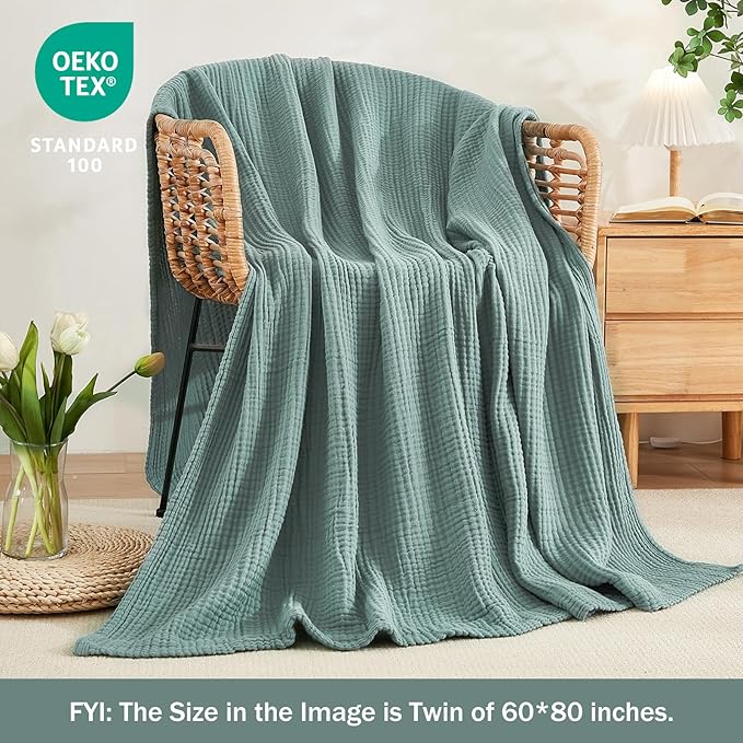 EMME Cotton Muslin King Blanket Big Oversized Bed Layering Bedspread Coverlet Breathable Gauze Soft Lightweight Blankets (Teal, 120"x94")