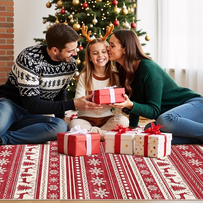 Area Rugs for Living Room Washable Living Room Rug Soft Neutral Indoor Floor Carpet Non-Slip Stain Resistant Modern Boho Rugs for Bedroom Dining Room Kids Room Nursery Office Home Red