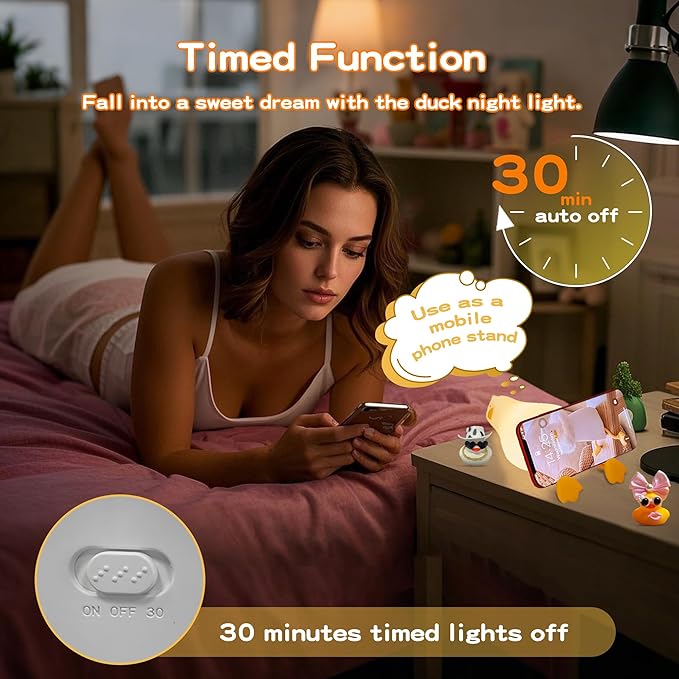 Lying Flat Duck Night Light,Cute White Elephant Gifts,Existential Crisis Duck Lamp,Silicone Squishy Animal Nursery Nightlight, Dimmable/Rechargeable Bedside Touch Lamp,Xmas Gifts for Baby Adults Kids