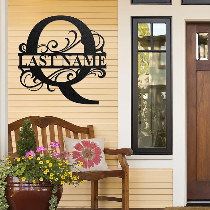 LULLBABYMALL Custom Metal Signs - Last Name Sign, Split Letter Monogram, Letter Q, Family Name Wall Art, Outdoor Metal Signs, Personalized Wedding Gift