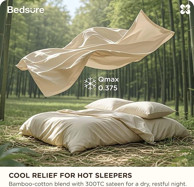 Bedsure Cotton Duvet Cover King Size, Cotton & Rayon Derived from Bamboo Blend Duvet Cover Set for Hot Sleepers, Ultra-Soft, Breathable & Lightweight Home Bedding for All Seasons (Beige,104"x90")
