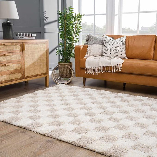 Hauteloom Atira Living Room, Bedroom Area Rug - Contemporary - Plush Pile - Cream, Light Beige, Light Brown - 8'10" x 12'