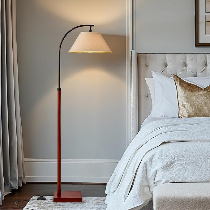 63" Floor Lamp for Living Room with Foot Switch Wood Standing Lamp Tall Lamp Mid Century Modern Arc Floor Lamps for Bedroom Office Industrial Reading