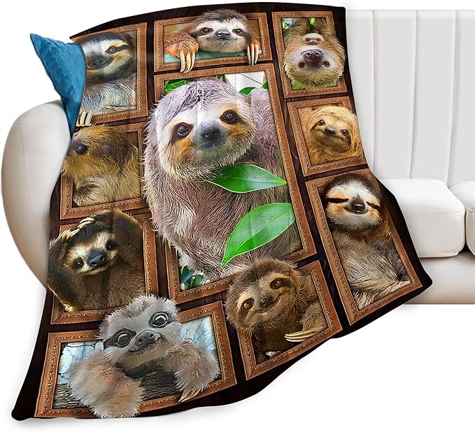 jerkboo Sloth Blanket Throws Sloth Gifts Sloth Throw Blanket for Women Men Kids Adults Soft Warm Cozy Fleece Blanket for Couch Sofa Bed 50""x40""