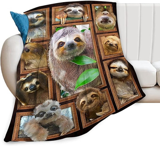 jerkboo Sloth Blanket Throws Sloth Gifts Sloth Throw Blanket for Women Men Kids Adults Soft Warm Cozy Fleece Blanket for Couch Sofa Bed 60""x50""