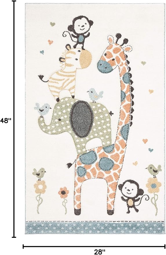 SAFAVIEH Carousel Kids Collection Accent Rug - 2'3" x 4', Ivory, Animal Design, Non-Shedding & Easy Care, Ideal for High Traffic Areas for Boys & Girls in Playroom, Nursery, Bedroom (CRK120A)