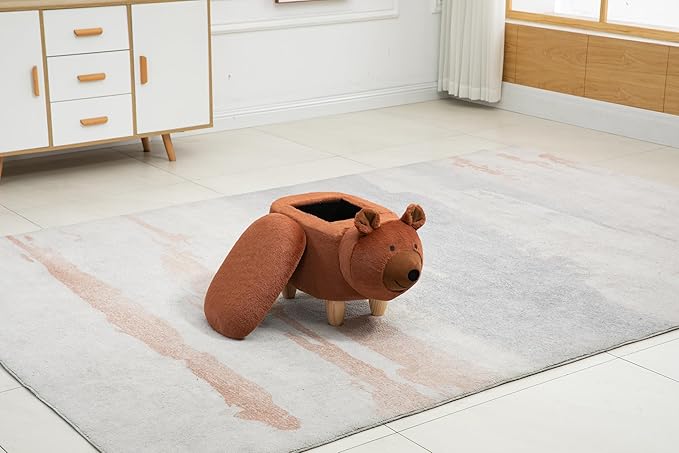 Home 2 Office Bear Ottoman for Kids' Bedroom, Playroom, Nursery, and Living Room, Animal Ottoman with Storage, Footstool for Kids, Brown