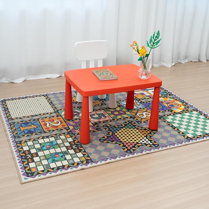 7-in-1 Jumbo Kids Play Mat – 79"x59" Foldable Activity Rug with Hopscotch, Chess, Ludo & More – Educational Floor Carpet for Classroom, Home, or Events