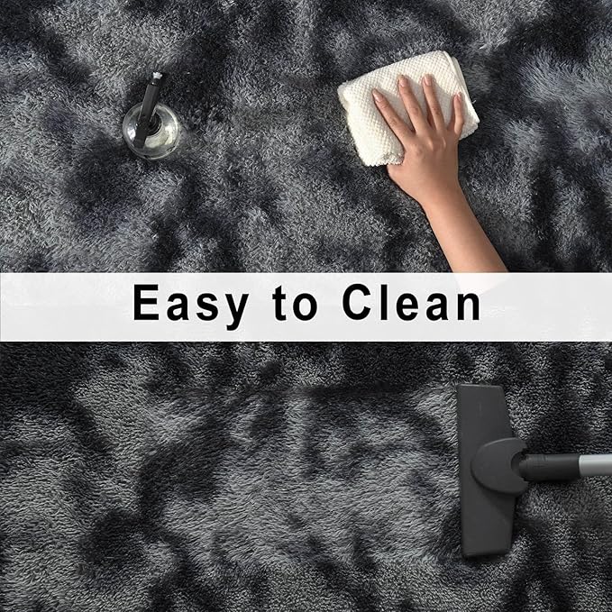 Merelax Soft Area Rugs for Livingroom Bedroom, Shaggy Plush Fuzzy Fluffy Carpet Furry Fur Rug, Modern Indoor Comfy Nursery Kids Dorm Home Decor Floor Mat, 3 x 5 ft, Tie-Dyed Black & Grey