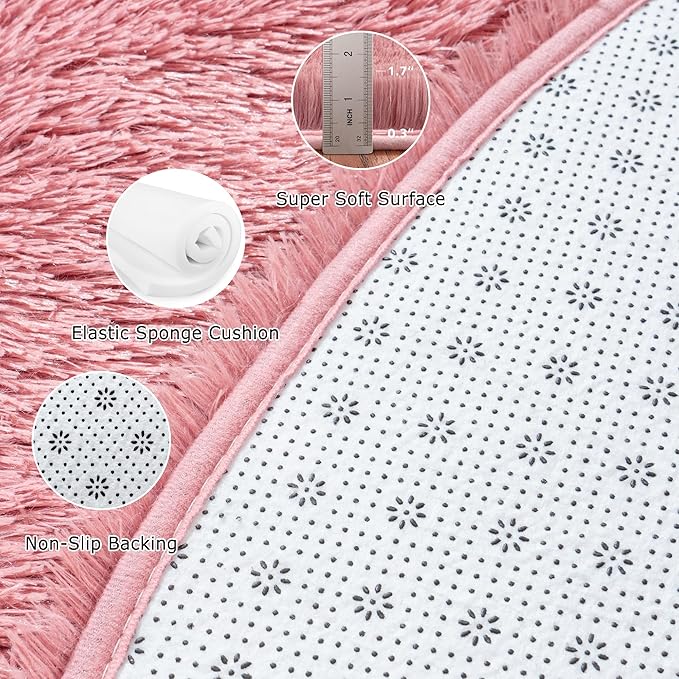 Fluffy Rug 5ft Round Blush Super Soft Area Rugs for Kids Room